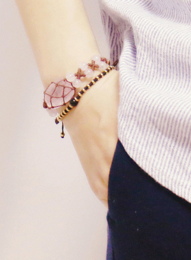 手工编织手链粉水晶手链