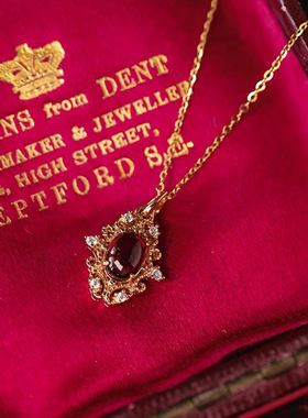 《绯红》石榴石项链复古吊坠S925银镀高级感轻奢配饰品女生日礼物