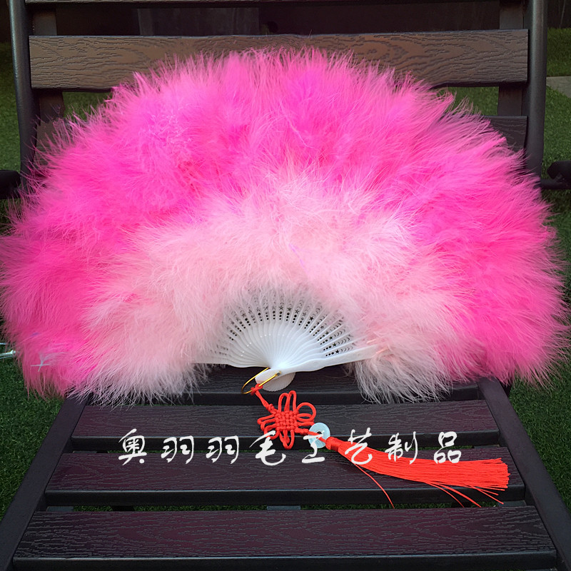 羽毛扇子 全绒加厚标准羽毛扇 撞色渐变系列 旗袍走秀 舞台表演 - 图2