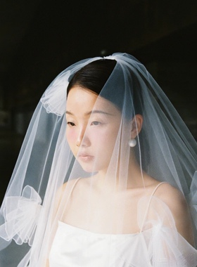 新娘头纱主婚纱超仙森系高级感小众法式褶皱花边摄影拍照造型样片