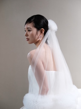 头纱新娘主婚纱长款蓬蓬花边高级感小众头饰摄影旅拍拍照造型样片