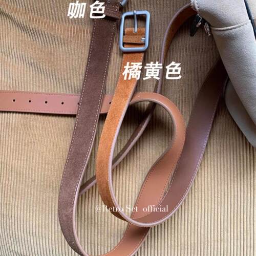 Retro复古简约2024秋冬质感磨砂麂皮绒牛皮腰带女银色扣百搭皮带 - 图1