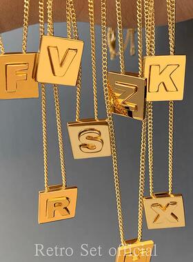 18k金女复古方块高级感项链