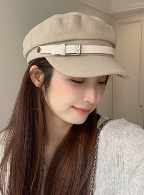 韩系秋冬毛呢平顶气质贝雷帽女