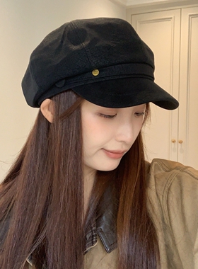 新款秋冬pu皮质显脸小贝雷帽女