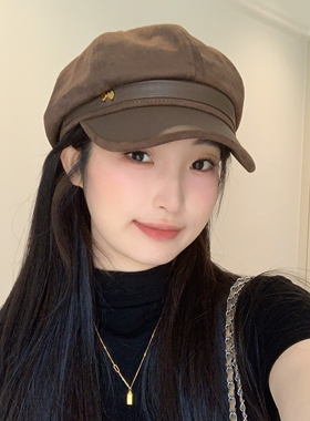 韩系新款秋冬麂皮绒皮质贝雷帽女