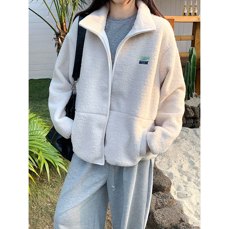 日本offcat休闲百搭白色立领防羊羔毛外套女秋冬宽松加厚保暖开衫,淘宝优惠券,粉丝福利购,淘宝优惠卷