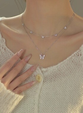 亚马逊跨境专供蝴蝶锁骨链女2025新款吊坠项链轻奢高级百搭毛衣链