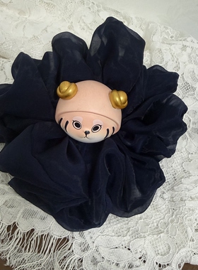 原创手作大肠发圈森系发饰大号泡泡纱深蓝色