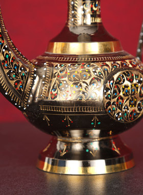 巴基斯坦手工大把铜壶装饰摆件