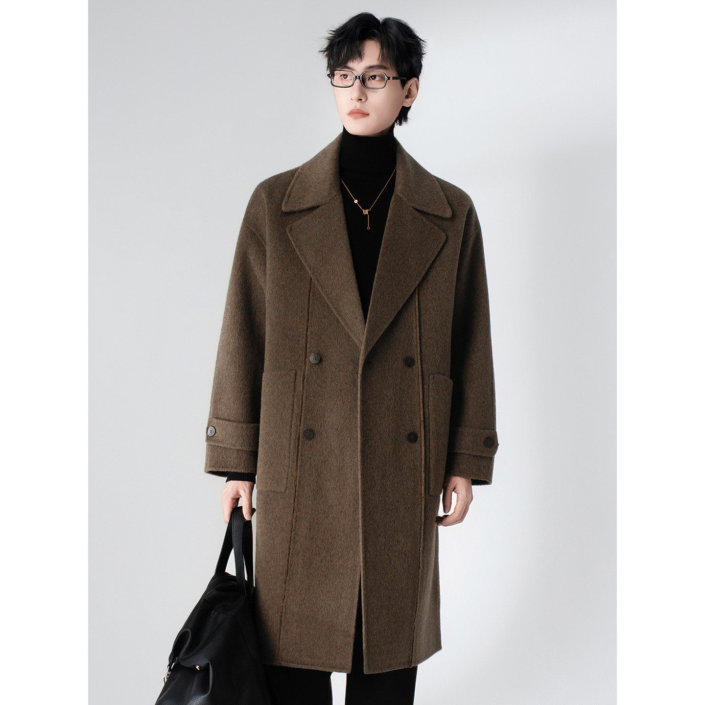 全羊毛呢子大衣男士中长款非羊绒2025秋冬季新款双面风衣商务外套,淘宝优惠券,粉丝福利购,淘宝优惠卷