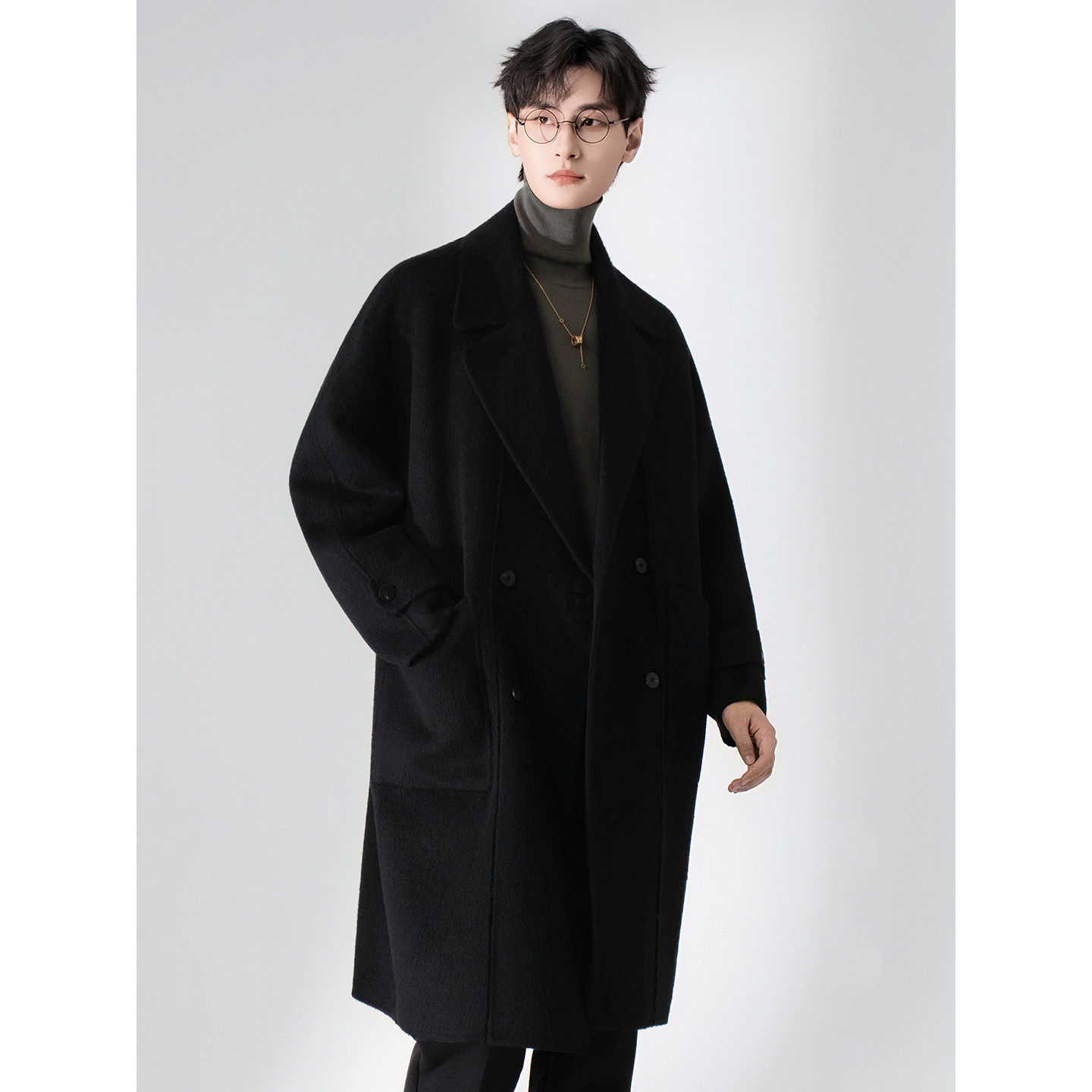 全羊毛呢子大衣男士中长款非羊绒2025秋冬季新款双面风衣商务外套,淘宝优惠券,粉丝福利购,淘宝优惠卷
