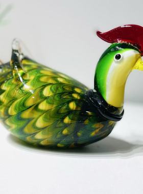 淄博琉璃大号鸳鸯摆件绿金摆件装饰品