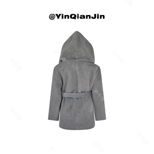 尹千金【返璞归真】高克重面料连帽款浴袍式斗篷灰色大衣W240596 - 图1