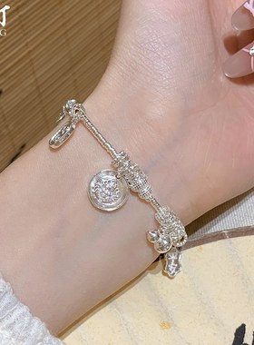 黄财神手链女款足银999纯银手工许愿星盘缠手饰叠戴闺蜜精致小众