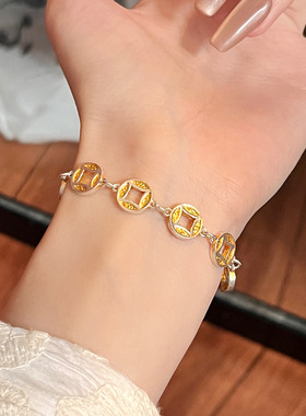 金町新中式国风五帝钱手链女款纯银999足银金钱币铜钱貔貅本命年