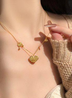 金町999纯银竹报平安锁项链女足银古法竹节锁包新中式国风长命锁