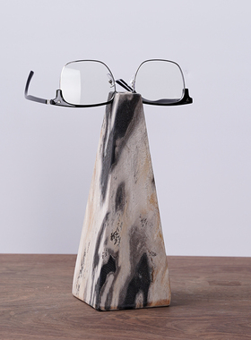 创意木化石眼镜支架摆件拍照道具 现代简约书房玄关装饰软装搭配