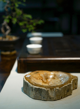 木化石头烟灰缸茶几摆件家用客厅桌上玄关钥匙收纳盘复古装饰摆盘