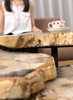 木化石小茶几桌面 现代简约客厅沙发角几茶桌小户型阳台边几组合