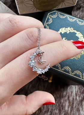 轻奢设计师水晶月亮蝴蝶纯银项链