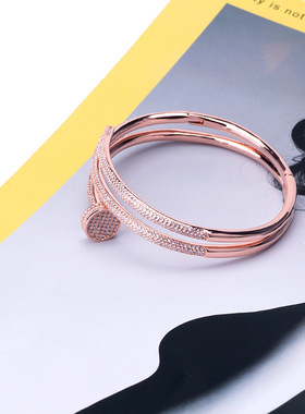 新款钉子手镯女不掉色开口手镯18K玫瑰金韩版简约节日礼物送女友