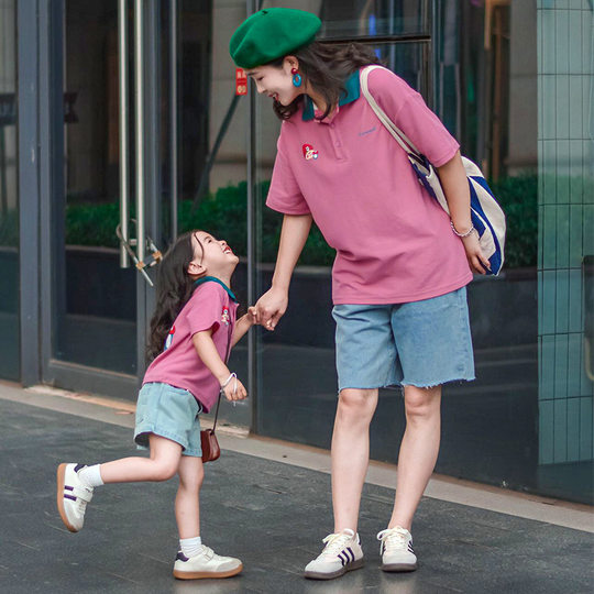 Baby, small-month-old parent-child outfit, family of three summer Polo shirt, crawling clothes, 100 days old, taking photos of mother and daughter mother and child T-shirt