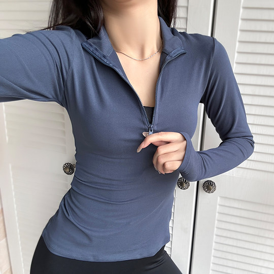 磨毛秋冬新品半拉链显瘦瑜伽服女高领上衣长袖外穿运动训练健身服