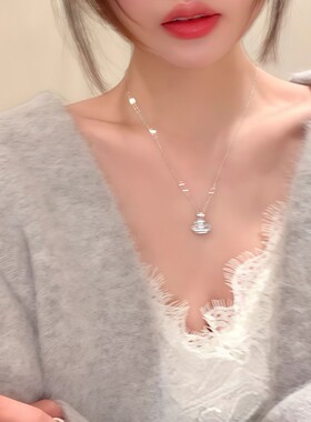 洛琦梵诺 闪亮水钻裙摆贝壳项链女轻奢高级感锁骨链链颈链配饰