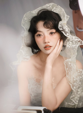 法式复古新娘蕾丝头纱