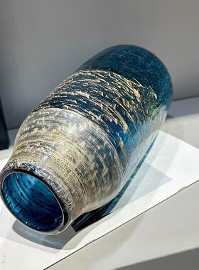 轻奢蓝色鎏金琉璃花瓶摆件客厅餐桌玄关高级感玻璃透明水养插花器