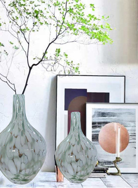 简约现代绿白色豹纹波点花瓶家居摆件吊钟仿真花配草客厅装饰摆设