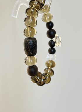 天然茶晶飞碟珠直切沉香手链女款单圈简约风格饰品礼物送女友闺蜜