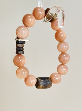 天然太阳石橙月光卡12沉香手链女款单圈简约风格饰品礼物