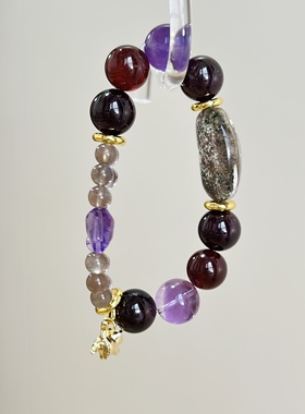 【紫气东来】天然紫水晶紫牙乌石榴石紫气东来设计款手串单圈