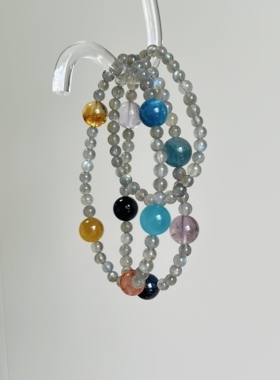 【璀璨星河】灰月光三圈天河蓝晶紫水黄水虎眼胶花设计款手串