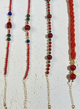 新中式南红玛瑙串珠手链女轻奢复古手饰显白气质国风叠戴手串