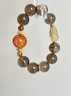 天然茶晶卡16黄胶花茶黄随行手链女生小众转运水晶串珠