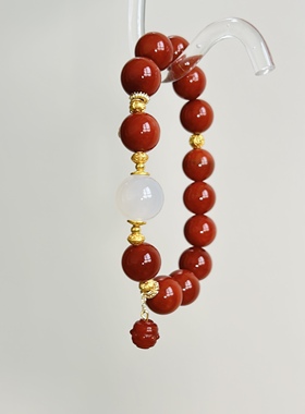 红玛瑙玉髓白玉髓顶珠新中式显白转运手串设计款生日礼物闺蜜好友