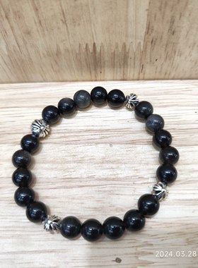 权志龙GD同款青金绿松黑耀石十字花手链