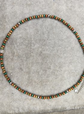 原创新中式设计檀木咖意尚绿幸运项链手链套装圈锁骨链饰品