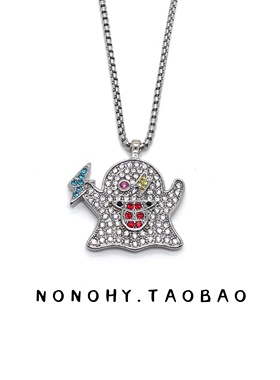 国潮镶钻幽灵表情吊坠项链
