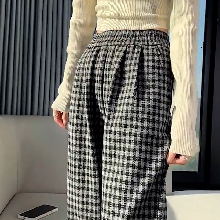 格子阔腿裤女春季2026新款高腰显瘦简约显瘦宽松休闲窄版直筒裤,淘宝优惠券,粉丝福利购,淘宝优惠卷