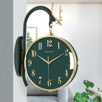 Light extravagant double face hanging bell net red new clock home living room fashion modern high-end Nordic deer head clock hanging wall