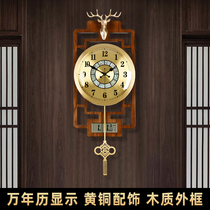 Brass Chinese hanging clock Living room Home Fashion light extravagant quartz clock China Wind creative atmosphere minimalist Decorative Clocks