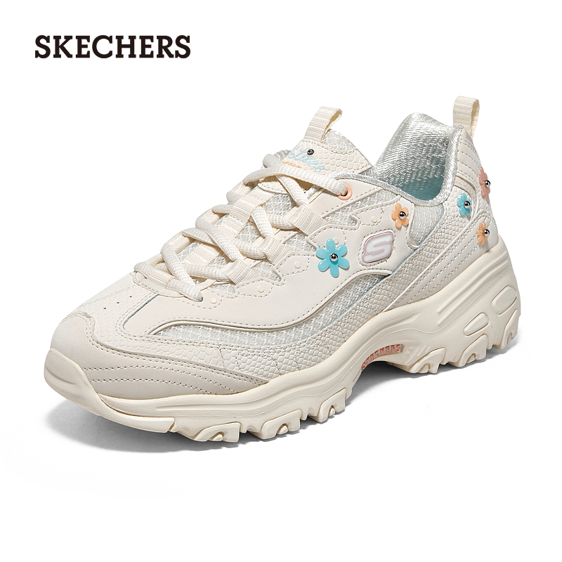 Skechers斯凯奇女鞋花花熊雏菊春夏厚底增高老爹鞋小白鞋运动鞋-图3