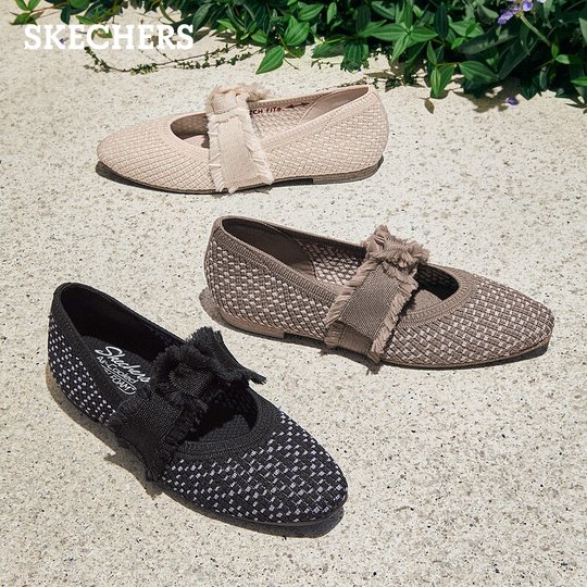 斯凯奇尖头女浅口单鞋气质玛丽珍新款王妃鞋透气通勤休闲平底鞋