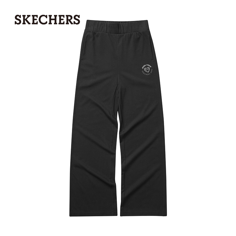 Skechers斯凯奇夏季女装休闲裤宽松直筒黑色长裤阔腿裤舒适运动裤-图1