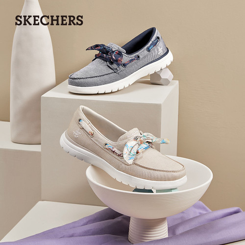 Skechers斯凯奇春夏女软底休闲鞋一脚蹬健步单鞋牛仔蓝丝带帆船鞋-图3