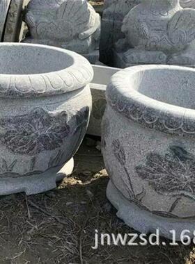 庭院石刻荷花水缸图片家庭石雕流水荷花鱼缸摆件加工厂家